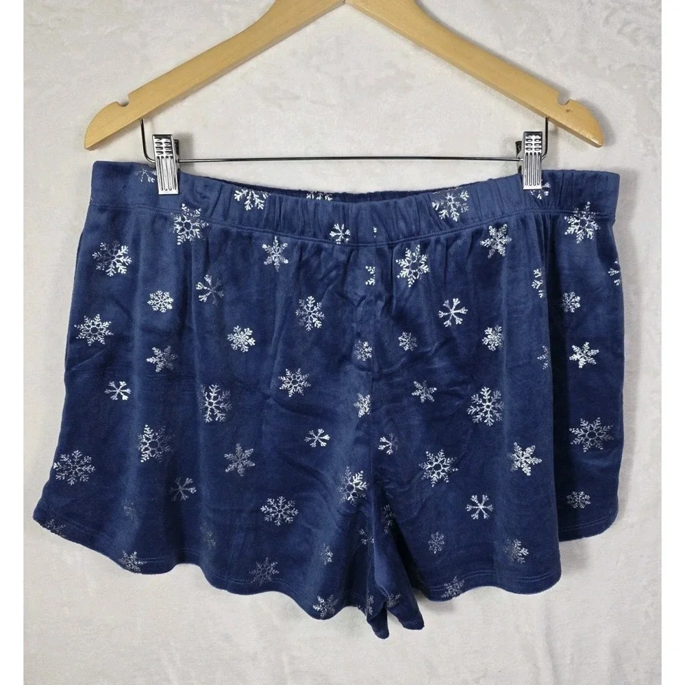 Sleep Chic XL Blue Velour Pajama Set Snowflake Print Long Sleeve Soft Lounge